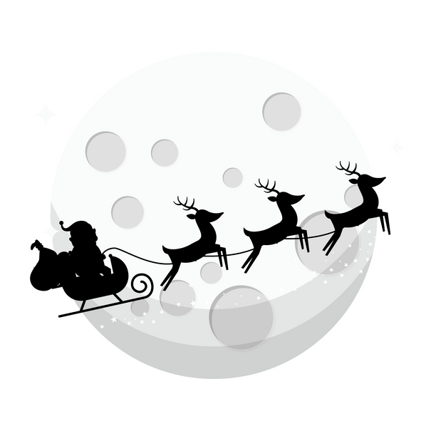 Santa Clause Fly Front of Moon